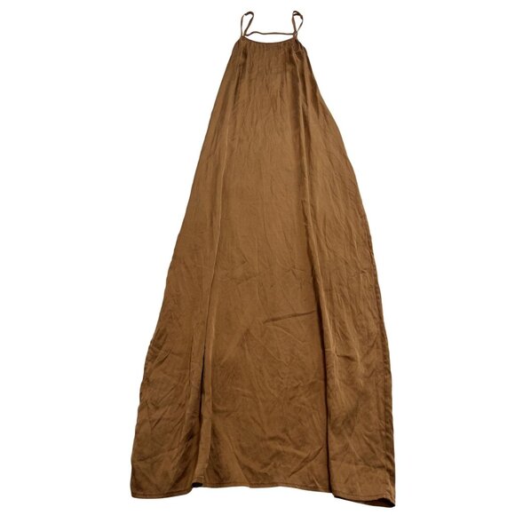 Skims Silk Long Sleep Slip Dress in Bronze